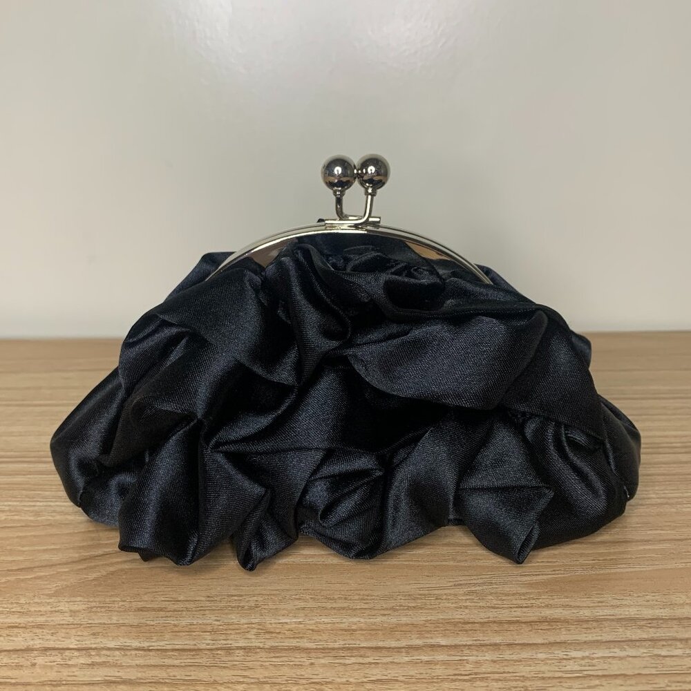 Vintage Black Ruffle Clutch with Straps